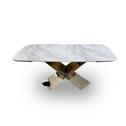 Front view of the Gabana table in a dining room, showcasing its capacity and contemporary design for modern interiors.