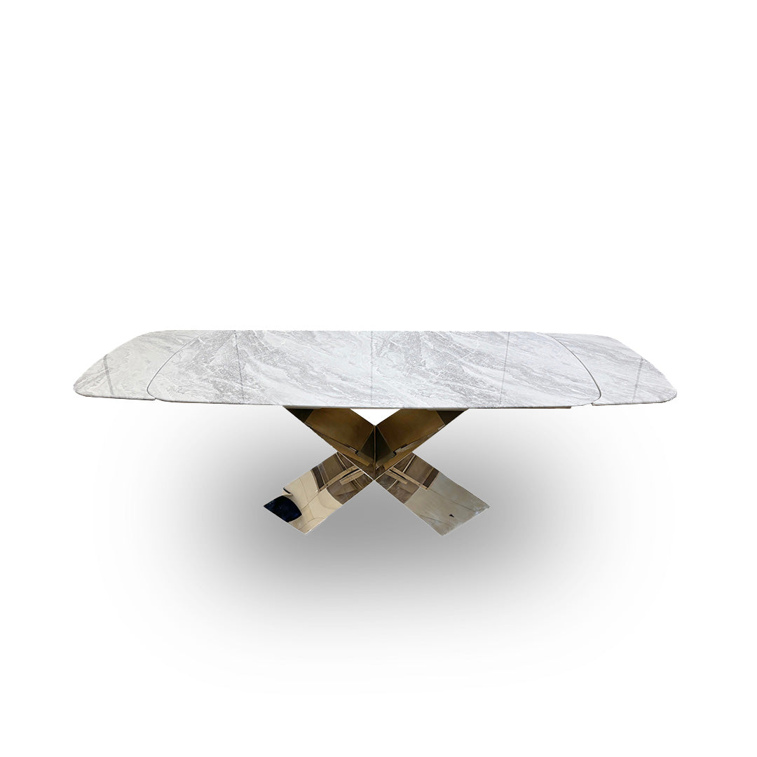 Detailed shot of the table edge and corner, illustrating the high-quality craftsmanship of the Furniture Village Gabana model.