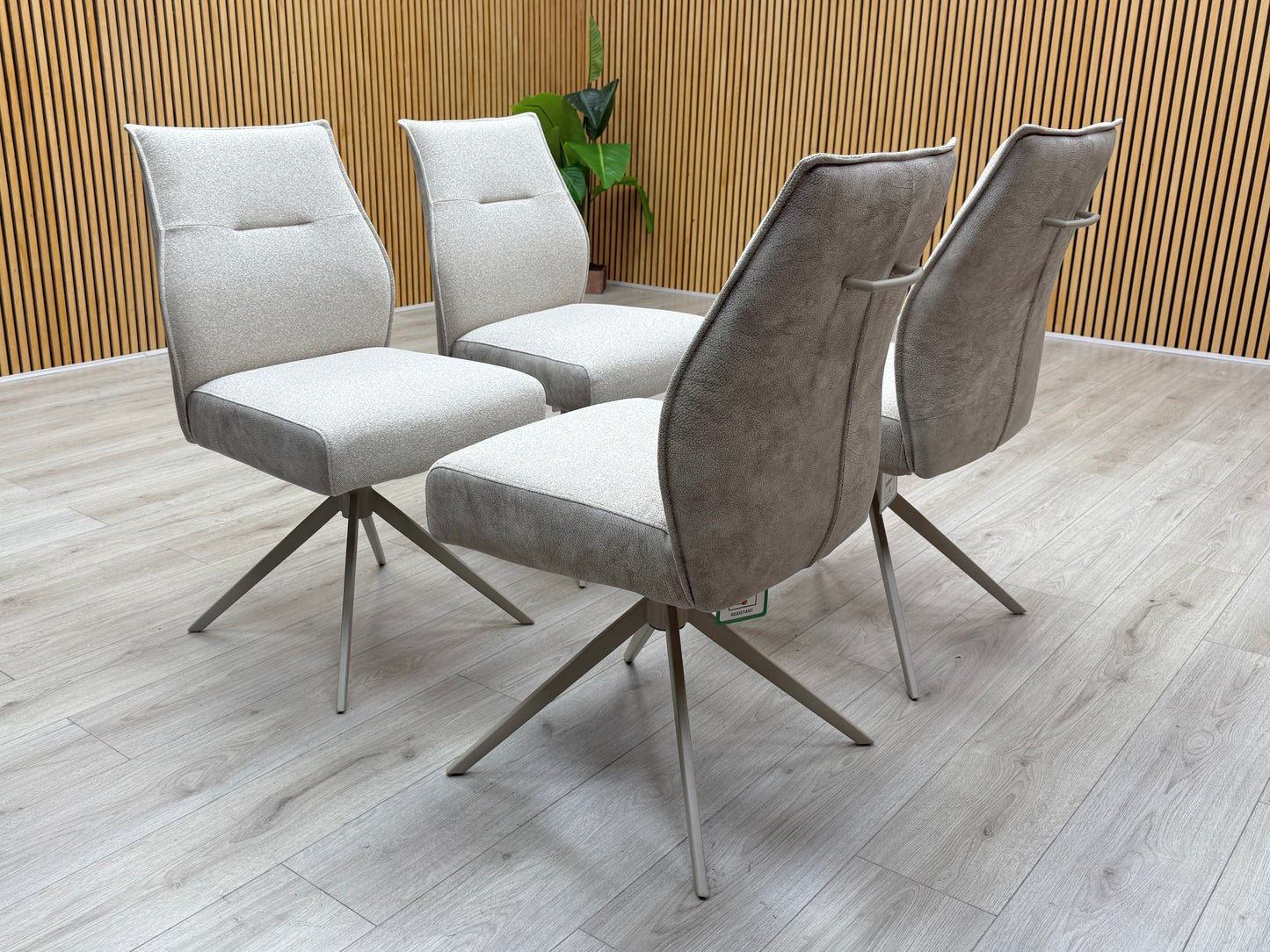 ‘Mirage’ Neutral Fabric Swivel Dining Chairs - Set of 4 Furniture Village