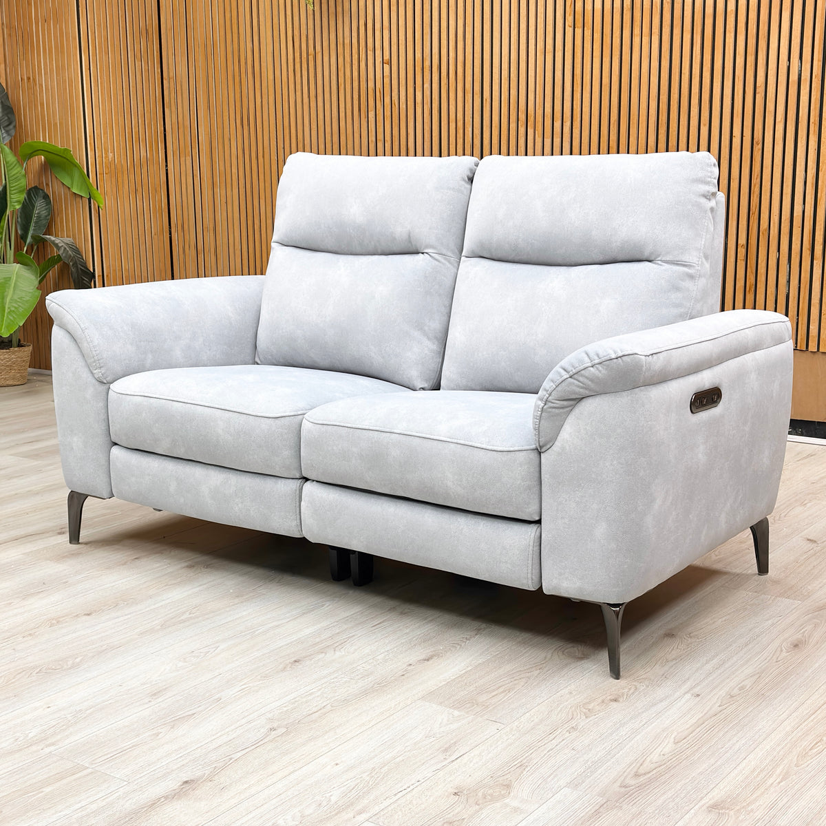‘Morgan’ Dexter Smoke Grey Velvet Fabric 2 Seater Power Recliner Sofa