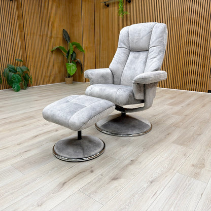 'Troyes' Elephant Grey Velvet Fabric High-Back 360 Swivel Chair and Footstool
