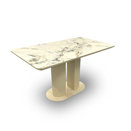 'Avorio' Ceramic Marble-Effect Fixed Dining Table 135 cm