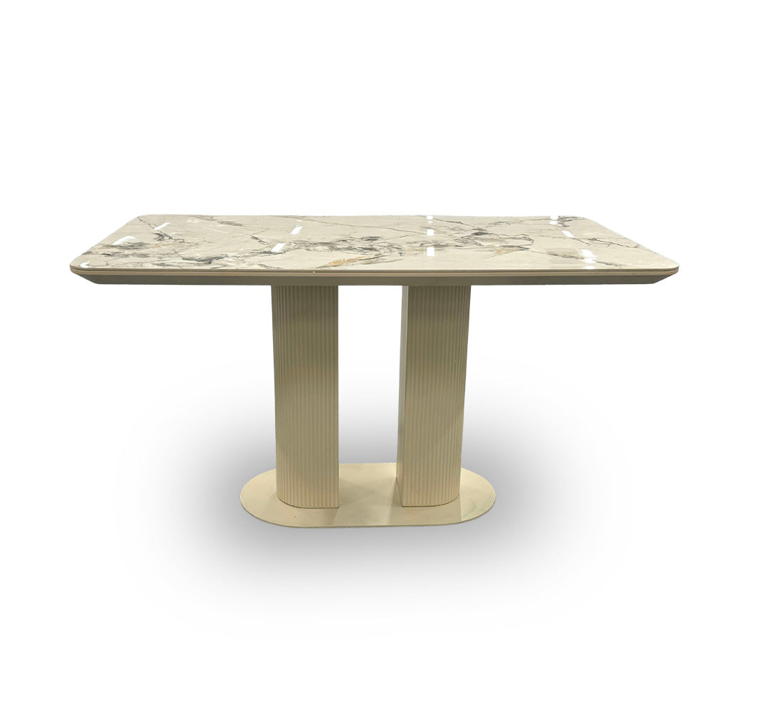 'Avorio' Ceramic Marble-Effect Fixed Dining Table 135 cm