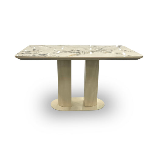 'Avorio' Ceramic Marble-Effect Fixed Dining Table 135 cm