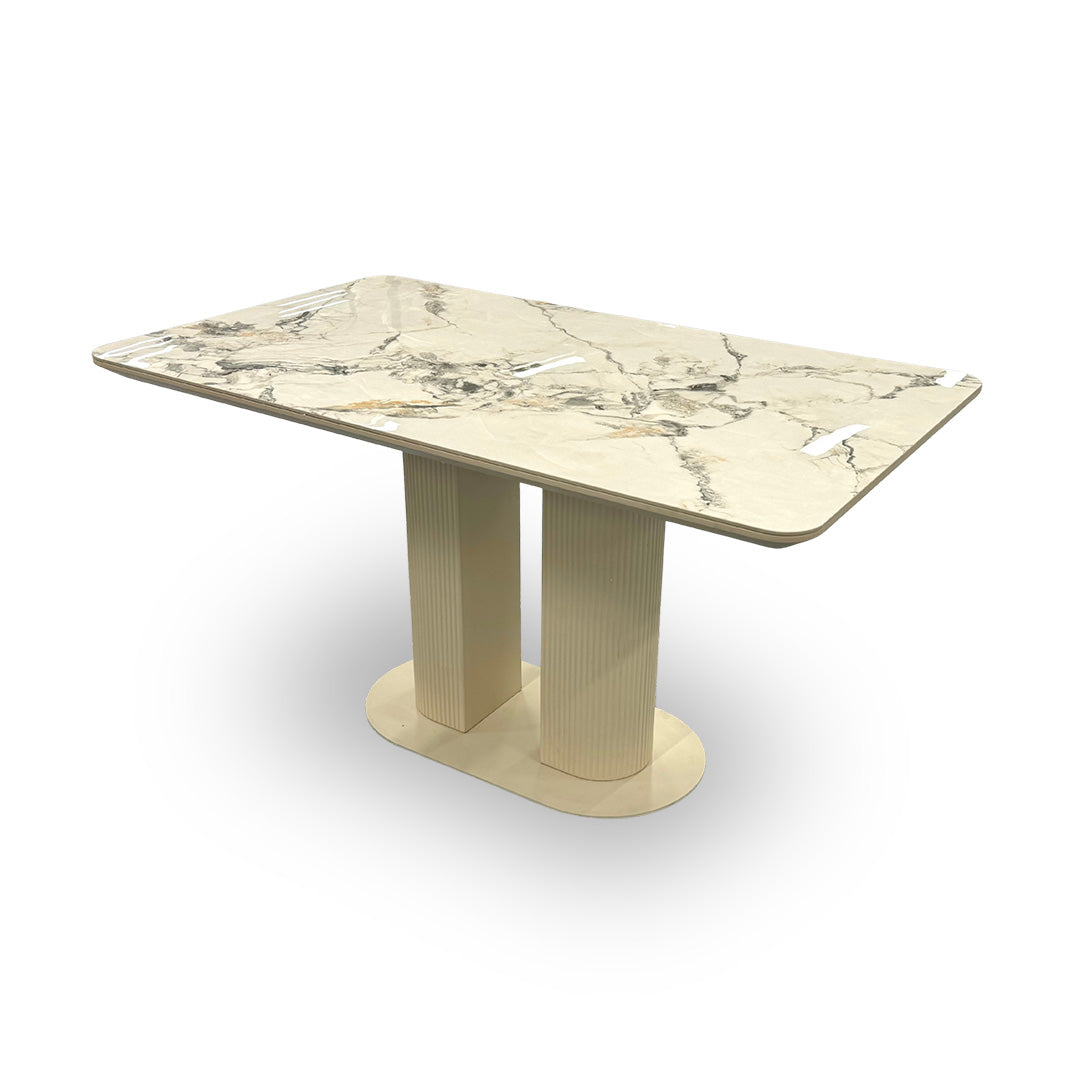 'Avorio' Ceramic Marble-Effect Fixed Dining Table 135 cm