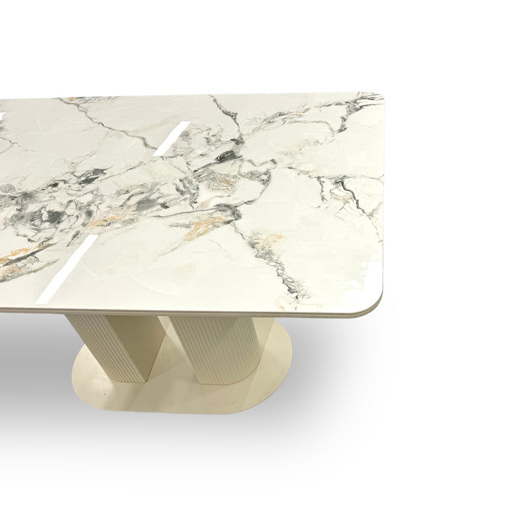 'Avorio' Ceramic Marble-Effect Fixed Dining Table 135 cm