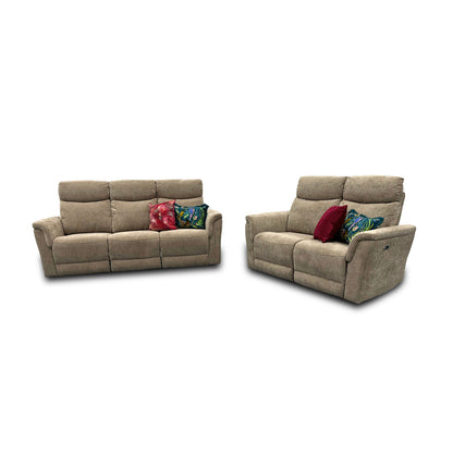'Maude' Mocha Tight Weave Fabric 3 + 2 Power Recliner Sofa Set