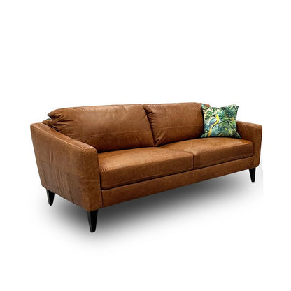 'Oslo' Teak Italian Distressed Leather 3 Seater Sofa