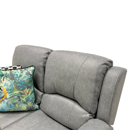 Close-up view of the grey endurance fabric upholstery, showcasing the durable weave and texture.