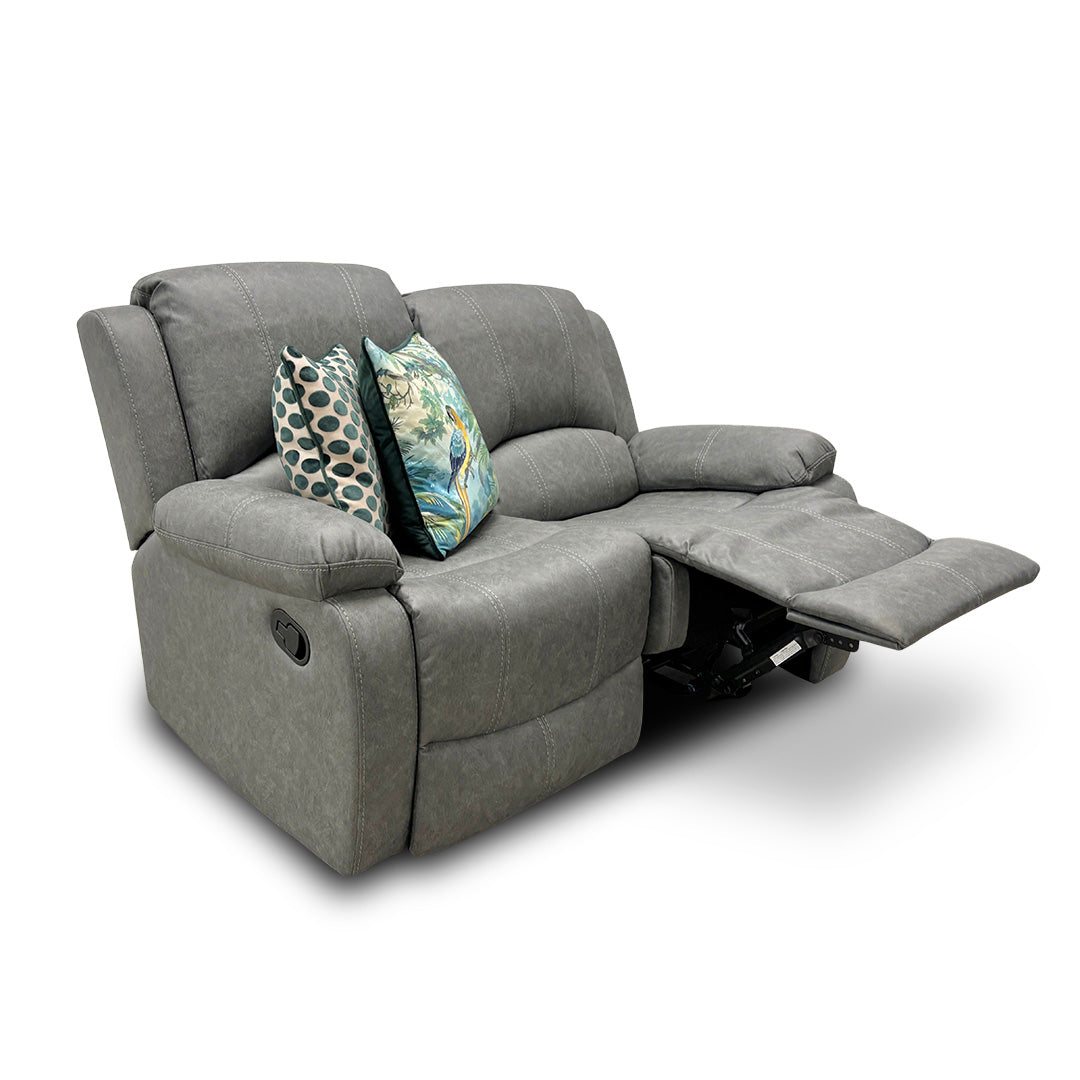 Full view of the Thornbrook ‘Bennett’ grey endurance fabric manual recliner 2-seater sofa.