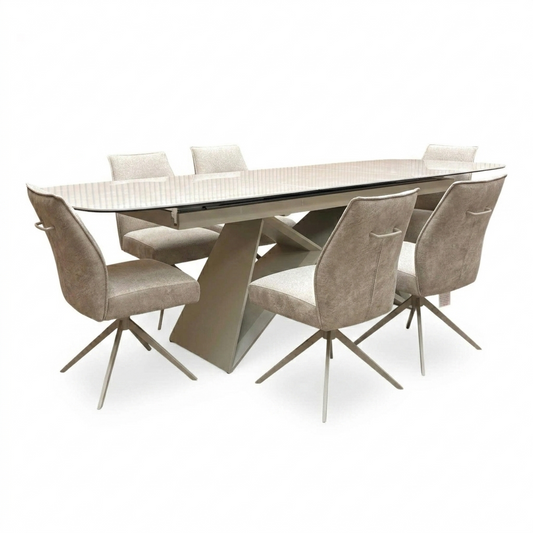 ‘Mirage’ 180cm Large Pop Up Extending Ceramic Dining Table & 6 Swivel Armless Chairs