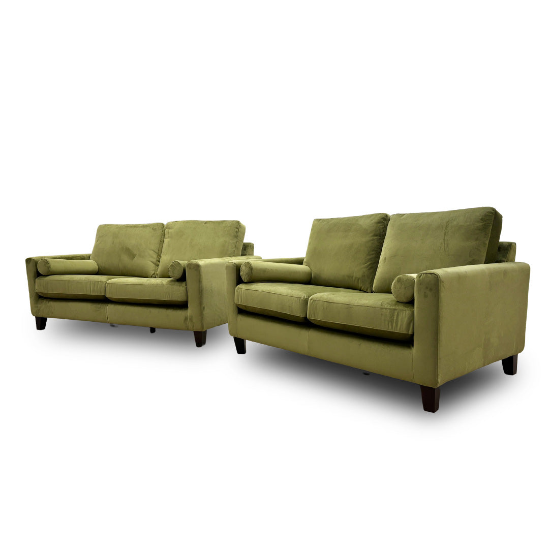 'Bailey' Artichoke Green Velvet 3 + 2 Seater Sofa Set