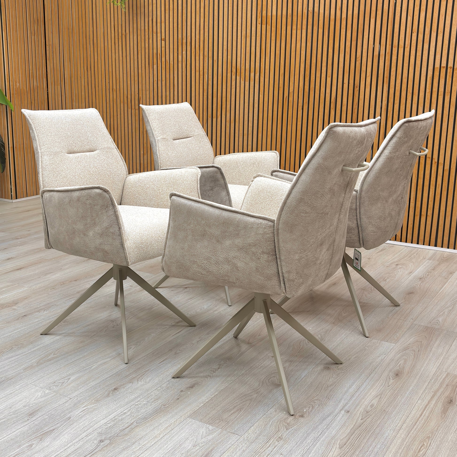 'Mirage' Neutral Fabric Swivel Dining Arm Chairs - Set of 4 Furniture Village