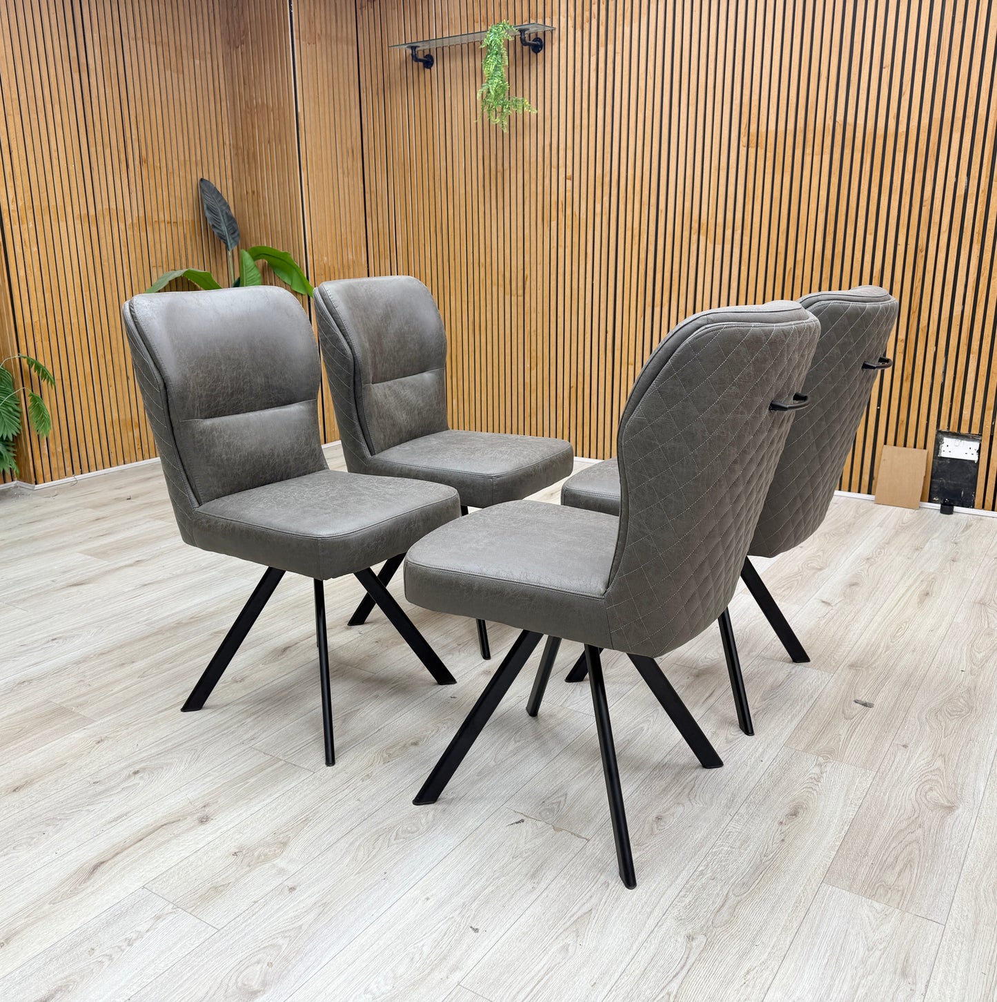 'Bodahl 'Terra' Steel Grey Fabric Set of 4 Swivel Dining Chairs Furniture Village