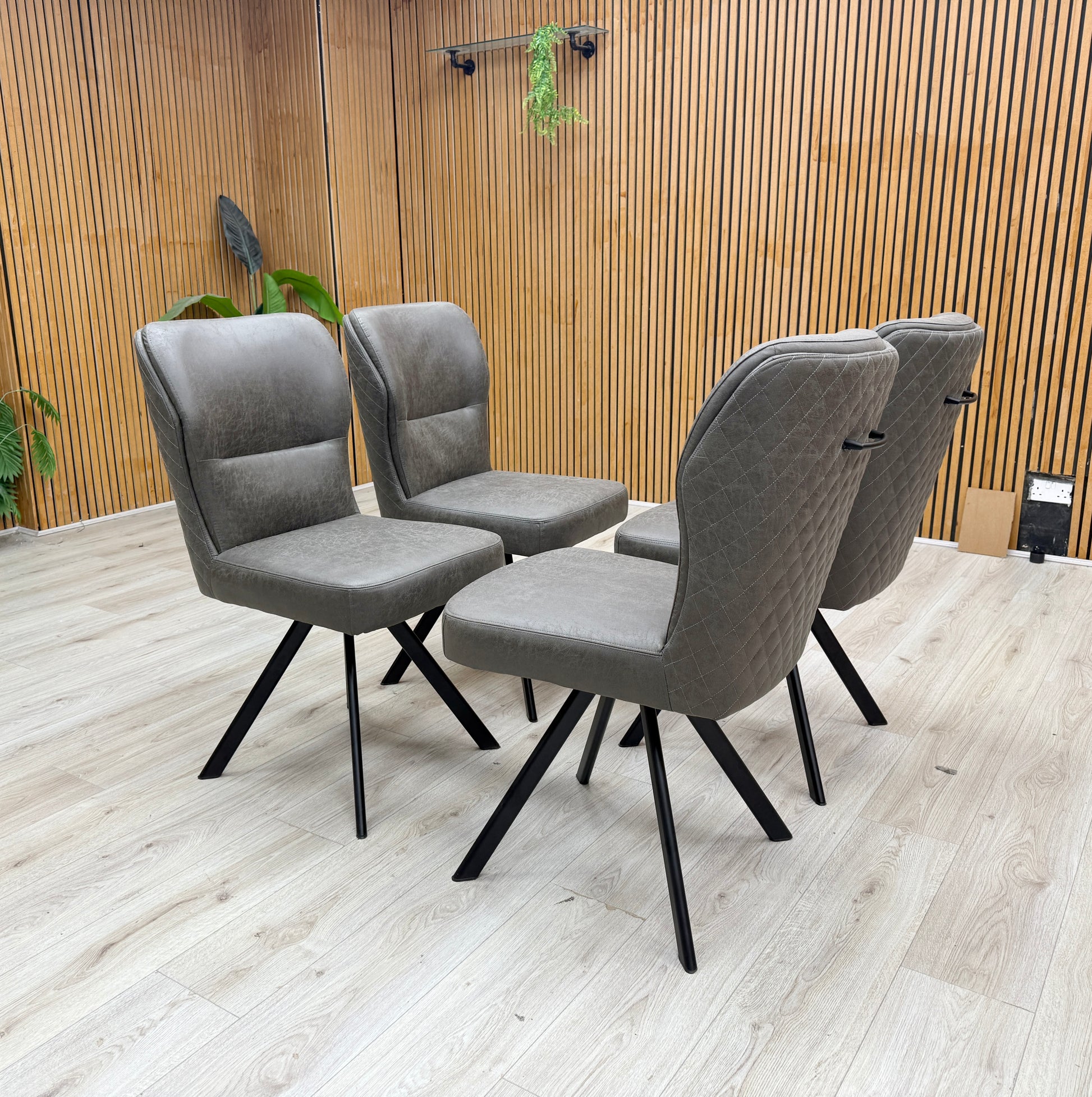 'Bodahl 'Terra' Steel Grey Fabric Set of 4 Swivel Dining Chairs Furniture Village