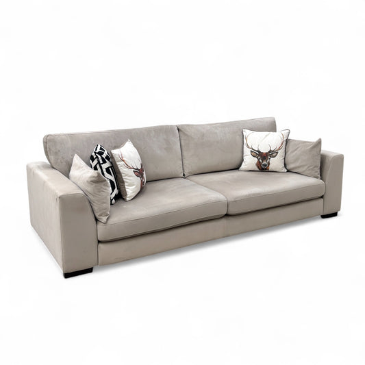 'Plush' Stone Sensual Velvet Formal Back 4 Seater Sofa