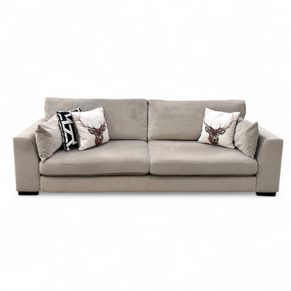 'Plush' Stone Sensual Velvet Formal Back 4 Seater Sofa