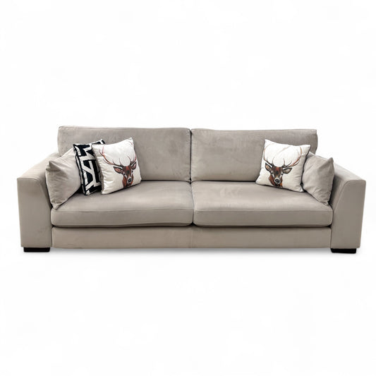 'Plush' Stone Sensual Velvet Formal Back 4 Seater Sofa