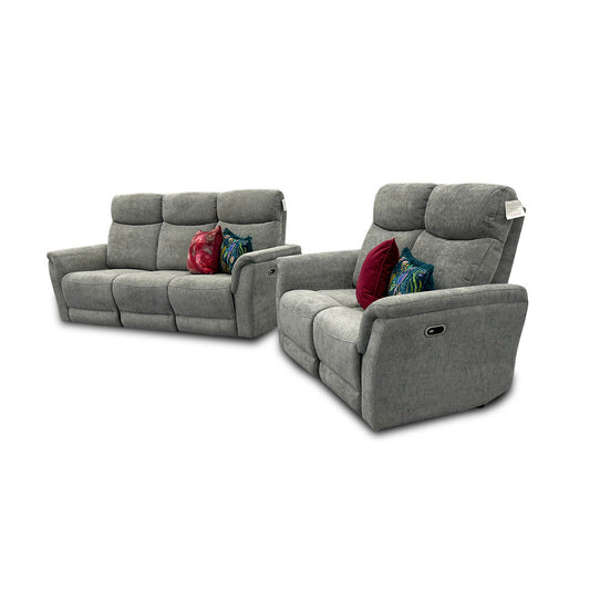 'Maude' Grey Tight Weave Fabric 3 + 2 Power Recliner Sofa Set