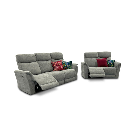 'Maude' Grey Tight Weave Fabric 3 + 2 Power Recliner Sofa Set
