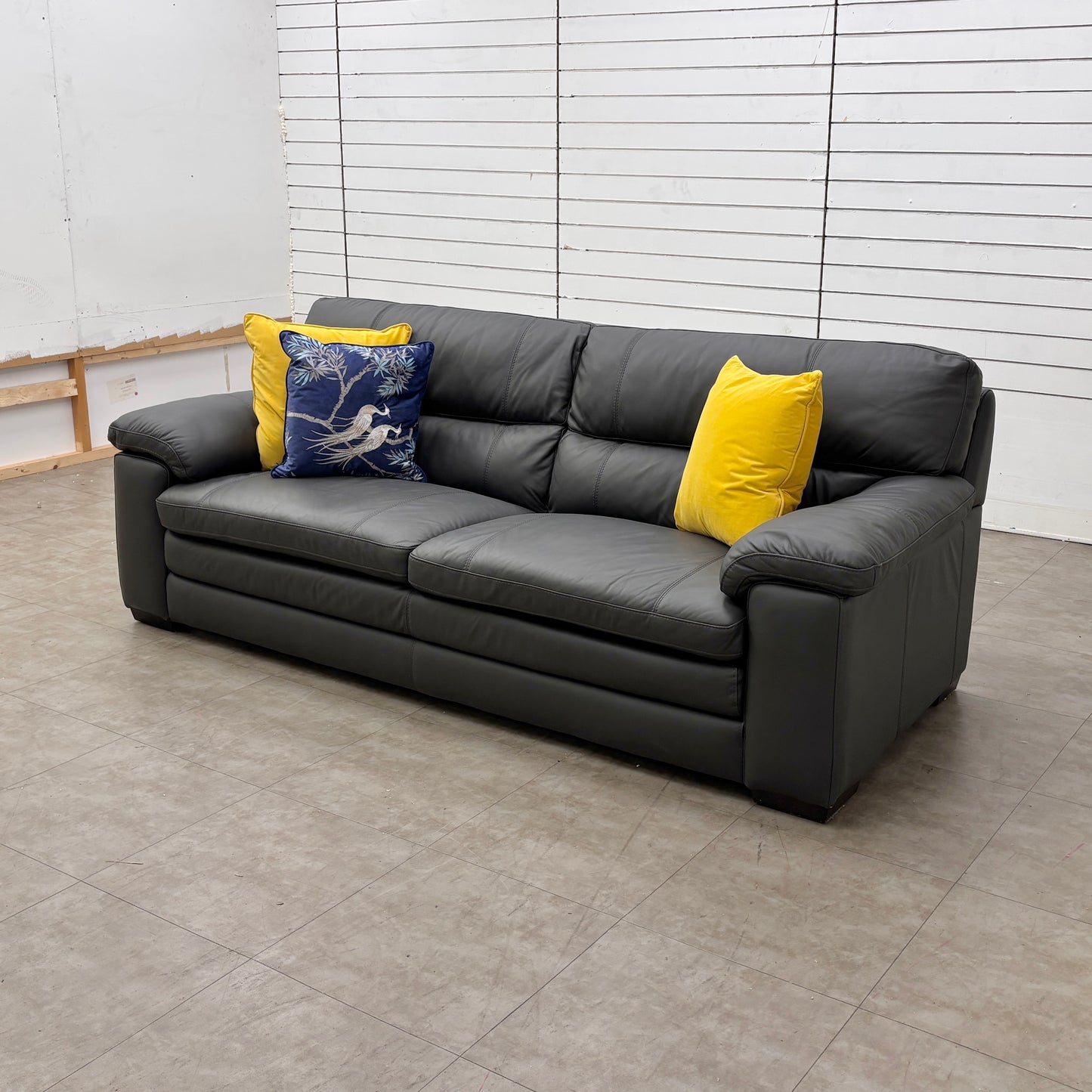 World of Leather 'Cozee' Nw-517e Shale Grey Premium Leather 3 Seater Sofa