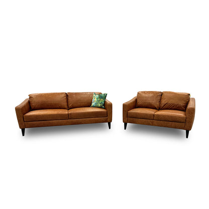 'Oslo' Teak Italian Distressed Leather 3 + 2 Seater Sofa Set (Copy)