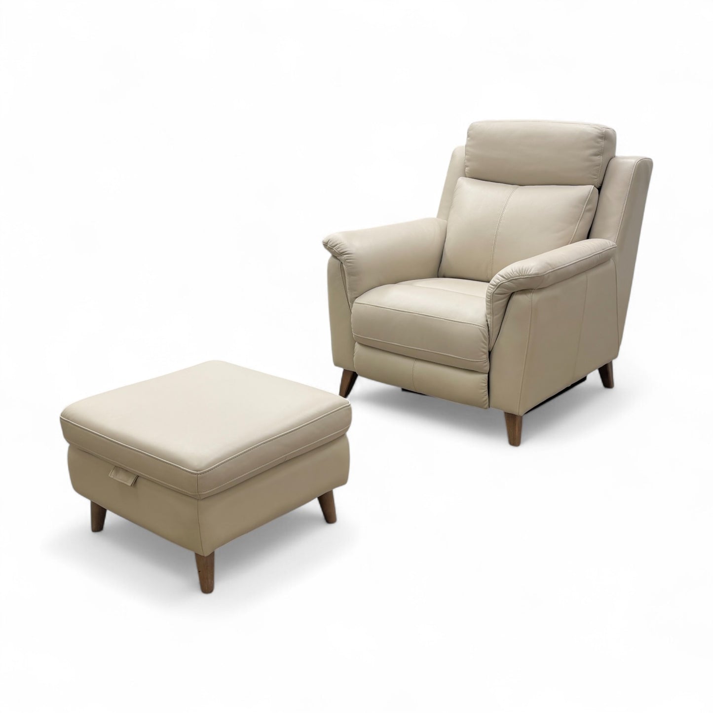 'Sienna' Bone China Leather Power Recliner Armchair with Power Headrest + Small Storage Footstool