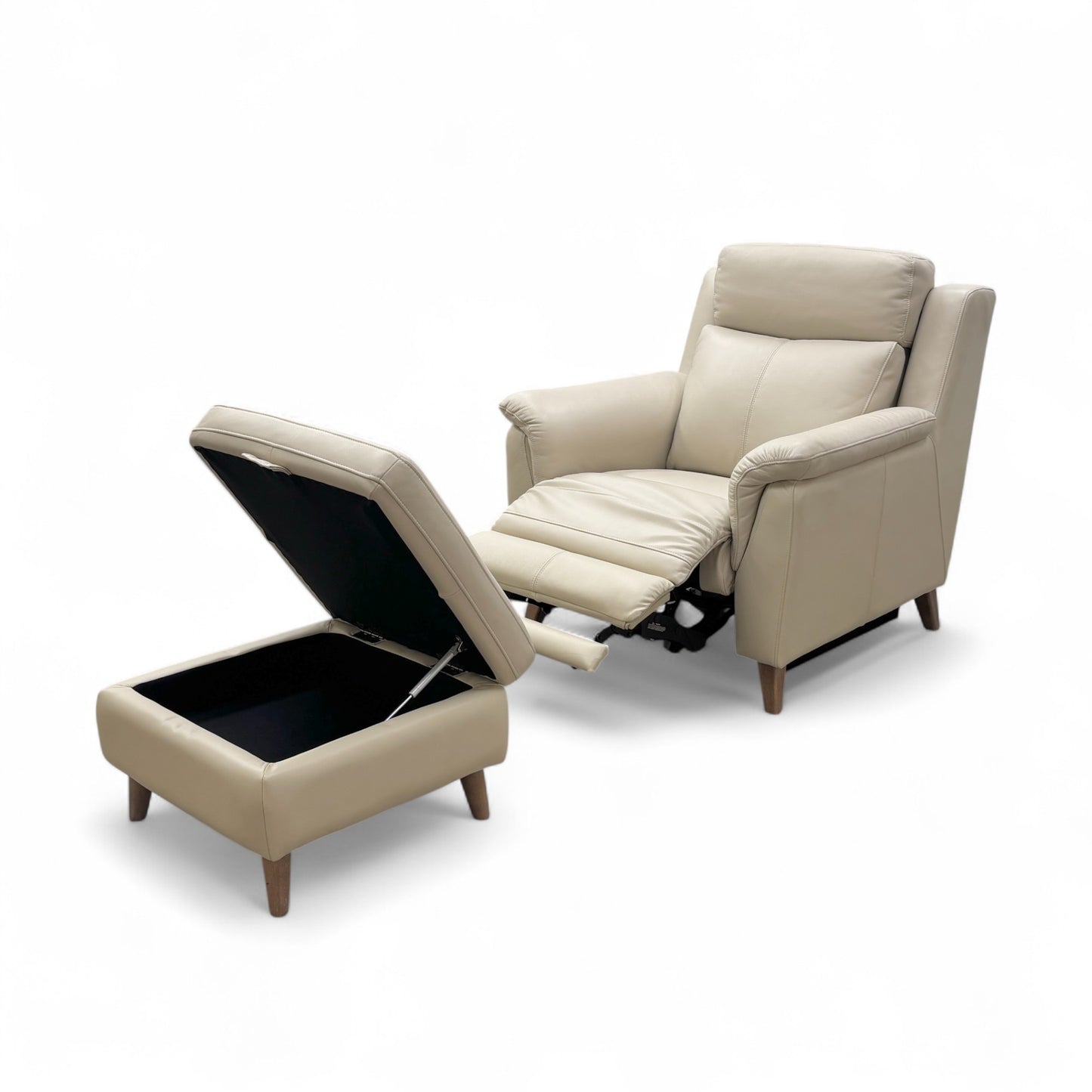 'Sienna' Bone China Leather Power Recliner Armchair with Power Headrest + Small Storage Footstool