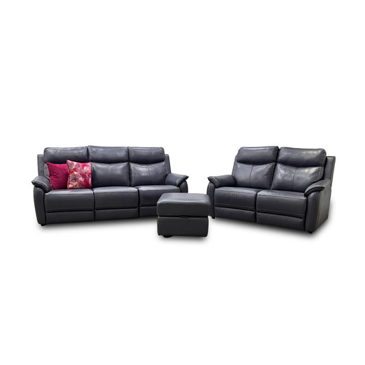 'Oslo' Lavender Grey Leather 3 + 2 Power Recliner Sofa Set with Power Headrests + Storage Footstool