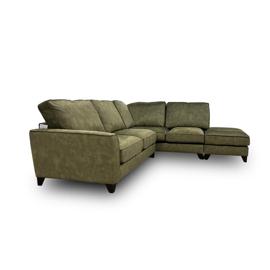 'Legend' Sublime Olive Velvet Classic Back Fabric Corner Sofa + Footstool