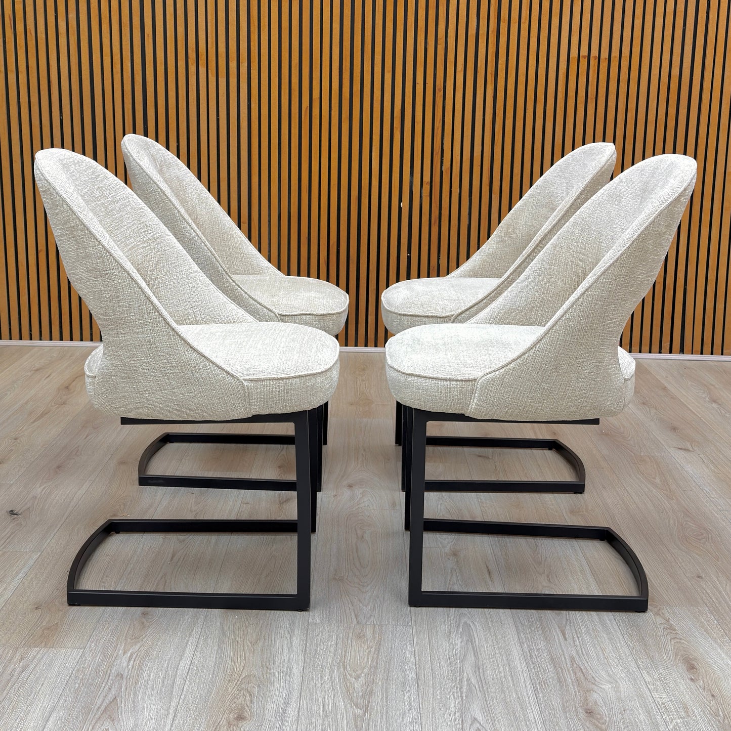 'Tiber' Alabaster Beige Fabric Cantilever Dining Chairs - Set of 4