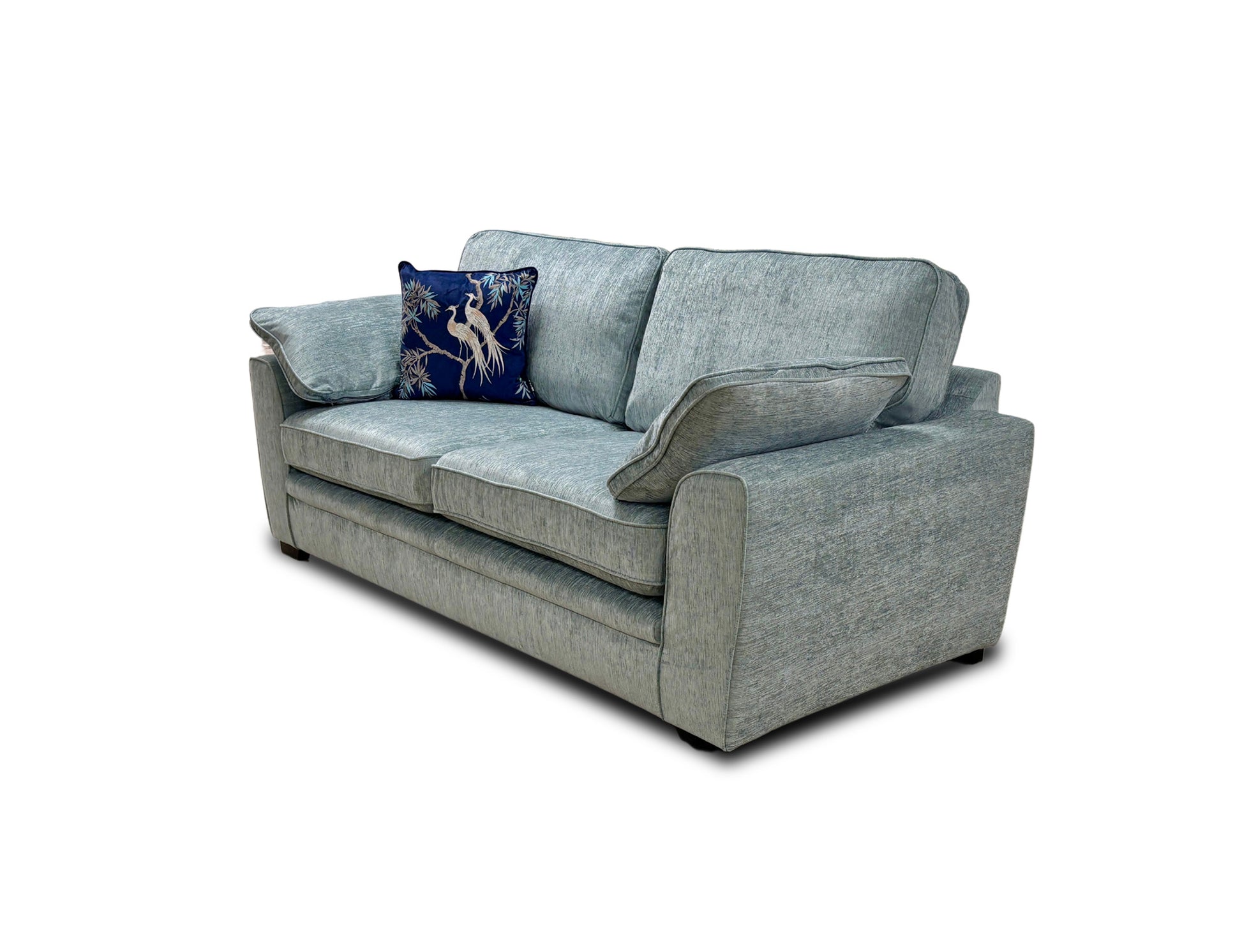 Wide-angle studio shot of the Chalfont 4-seater sofa, showcasing its elegant pale green upholstery and spacious seating area.