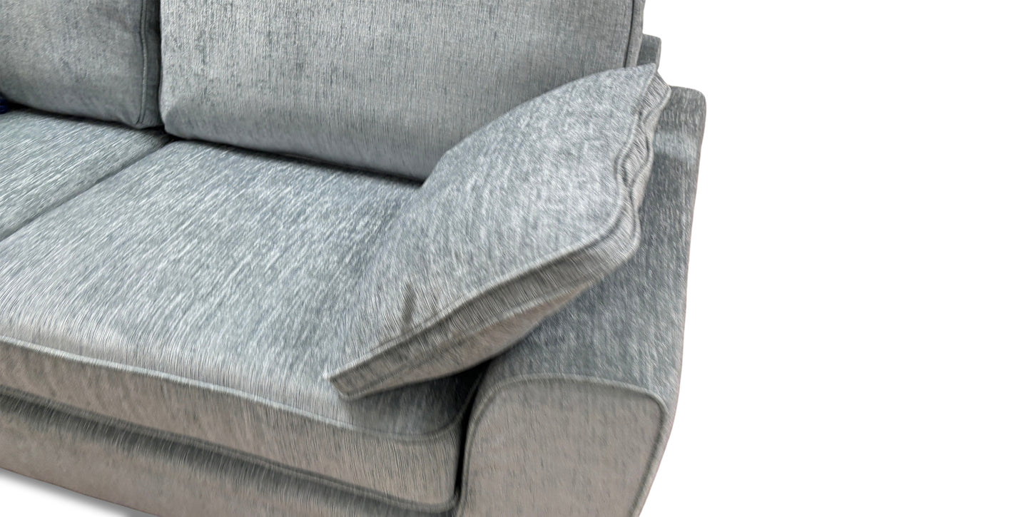 Close-up detail of the Eau De Nil woven fabric, showcasing the high-quality texture and piped seam detailing.