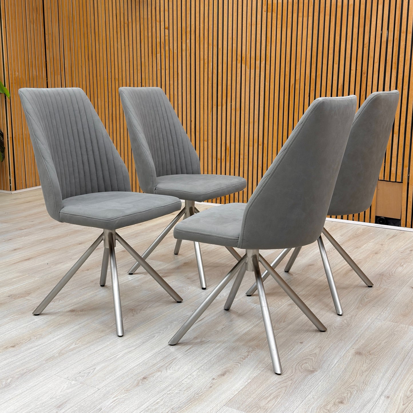 'Grigio' Grey Fabric Swivel Dining Chairs - Set of 4