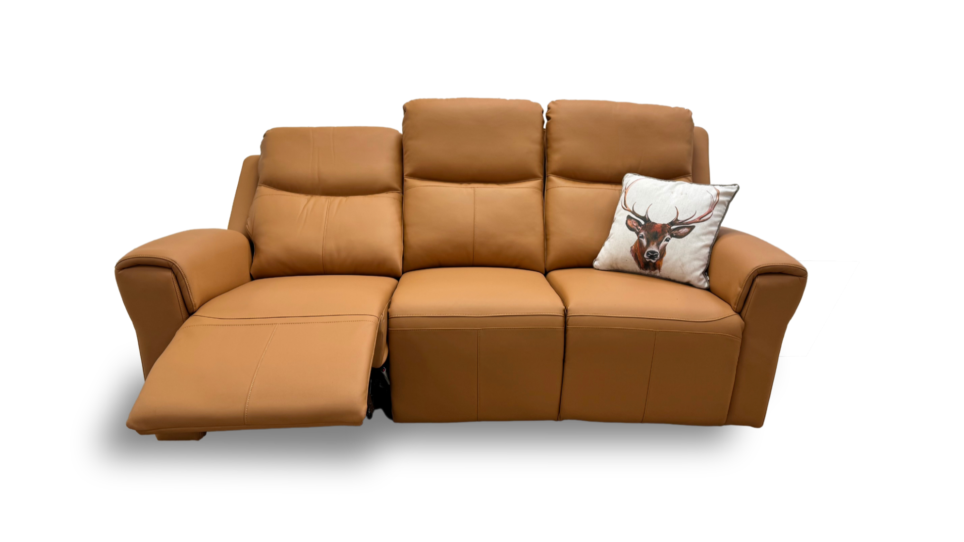 Front view of the 'Irene' 3-seater manual recliner sofa in contemporary tan leather.