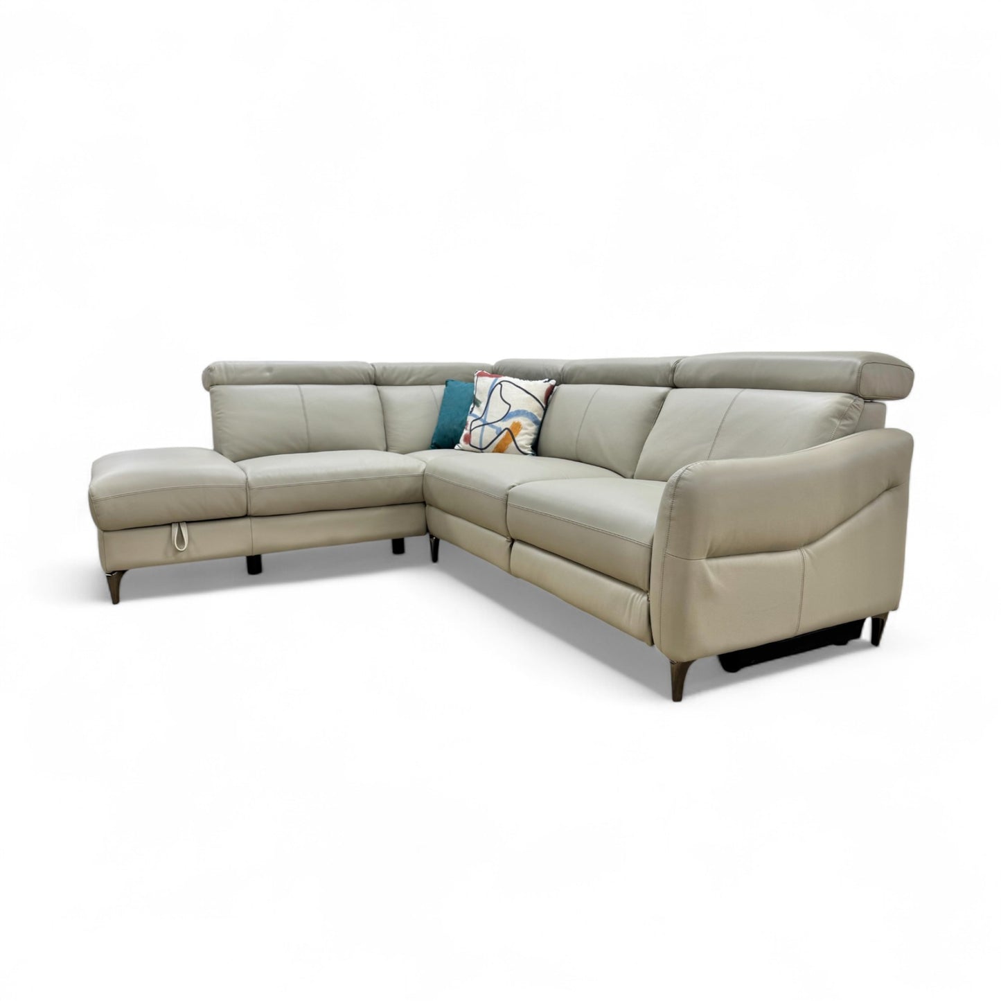 'Nico' Stone Leather Power Recliner Left Hand Facing Chaise Corner Sofa with Storage and Adjustable Headrests