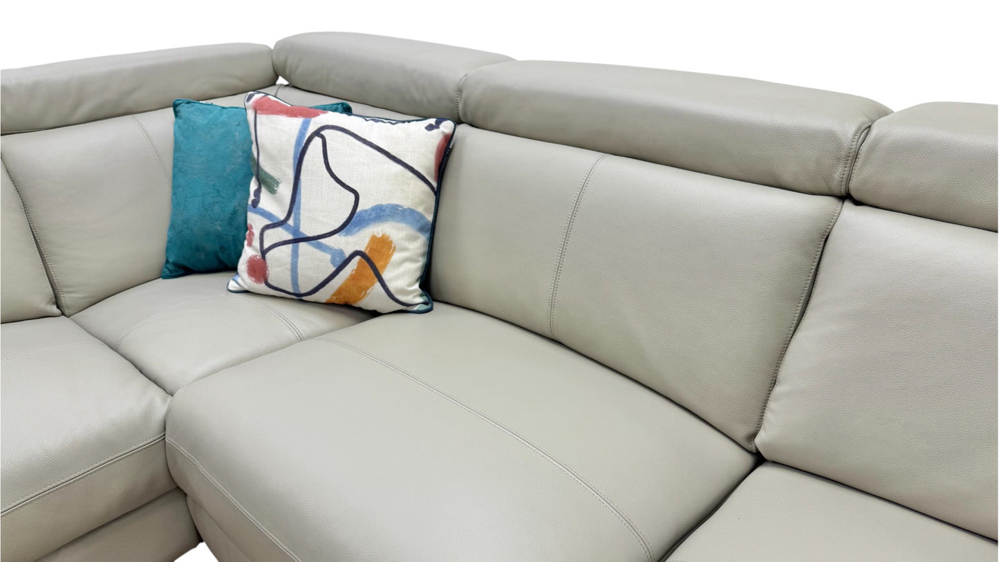 'Nico' Stone Leather Power Recliner Left Hand Facing Chaise Corner Sofa with Storage and Adjustable Headrests