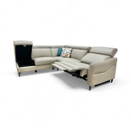 'Nico' Stone Leather Power Recliner Left Hand Facing Chaise Corner Sofa with Storage and Adjustable Headrests