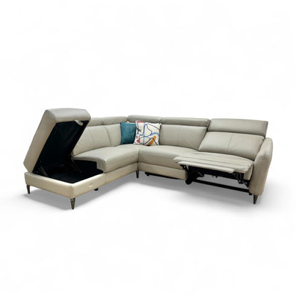 'Nico' Stone Leather Power Recliner Left Hand Facing Chaise Corner Sofa with Storage and Adjustable Headrests