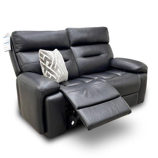 ‘Cinemax’ La4820 Natural Black Mica Leather 2 Seater Power Recliner Sofa with Power Headrests and Media Arms