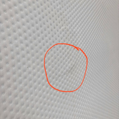 Emma Mattress Original Super King - close-up of white cover fabric with circled area highlighting a stitching detail