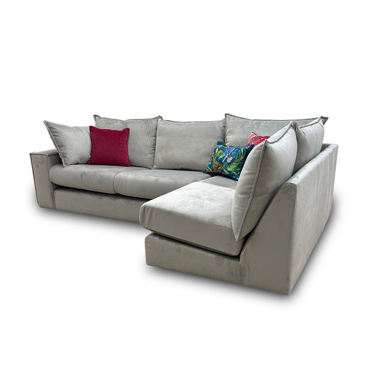 'Lovise' Silver Velvet Left Hand Facing Arm 2 Piece Open End Corner Sofa