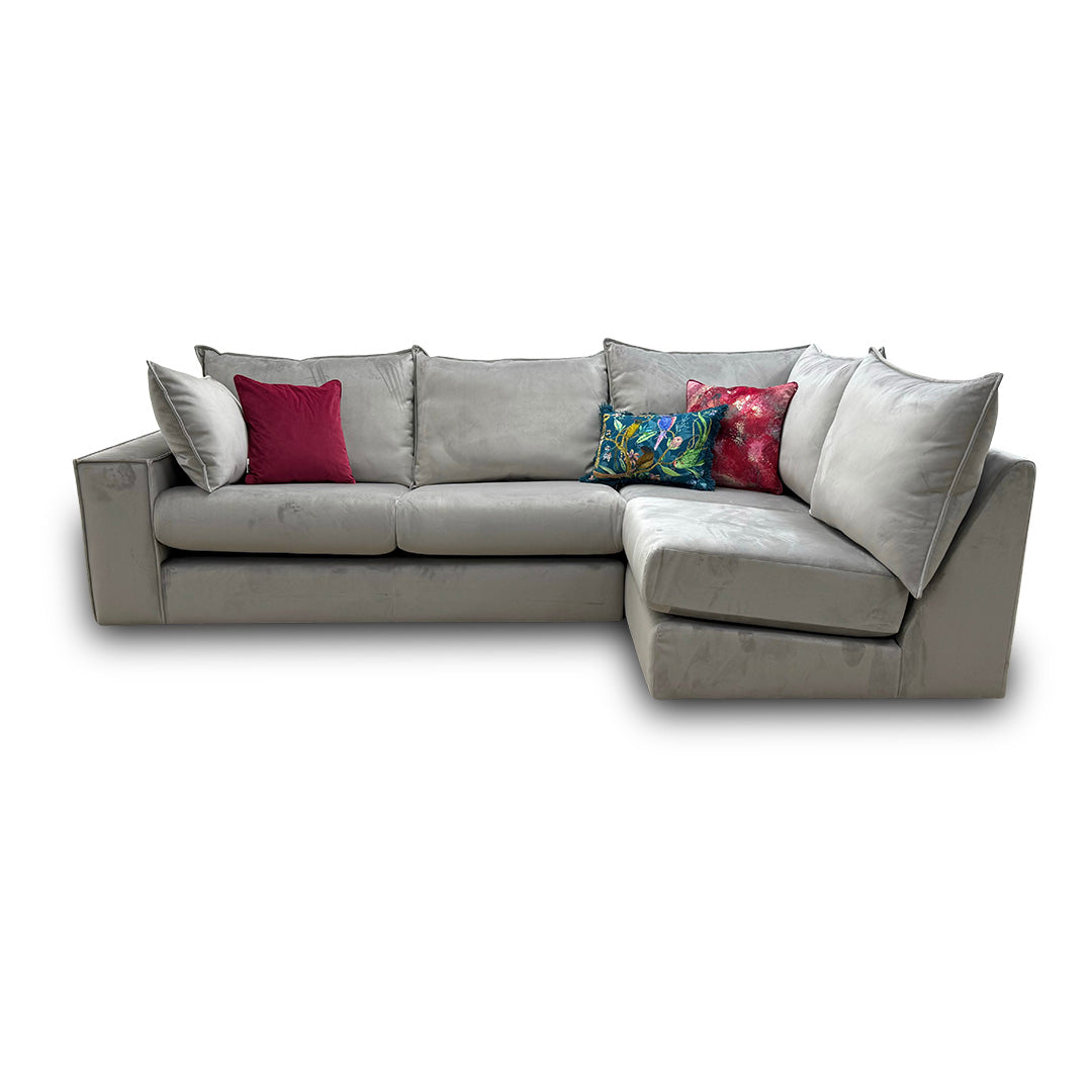 'Lovise' Silver Velvet Left Hand Facing Arm 2 Piece Open End Corner Sofa