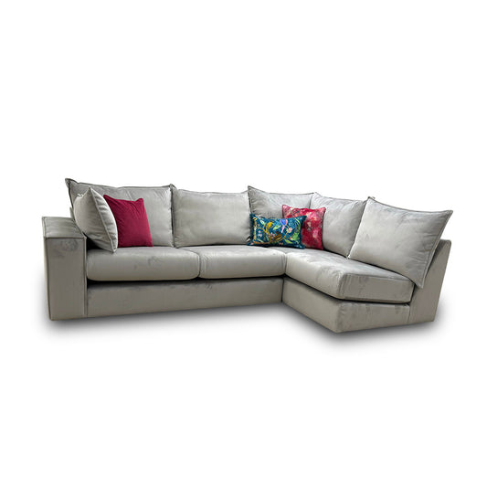 'Lovise' Silver Velvet Left Hand Facing Arm 2 Piece Open End Corner Sofa