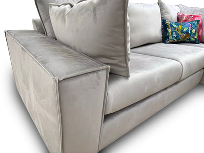 'Lovise' Silver Velvet Left Hand Facing Arm 2 Piece Open End Corner Sofa