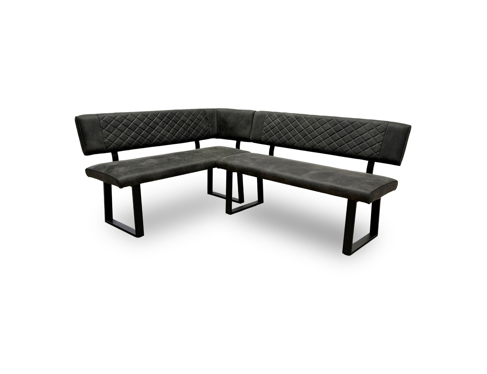 Angled shot of the 'Warrior' LHF corner dining bench, highlighting the connection point of the two bench sections.