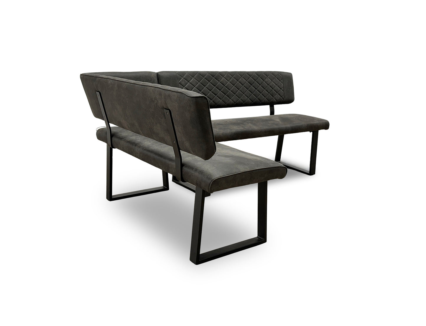 View of the far end of the long section of the 'Warrior' LHF corner dining bench.