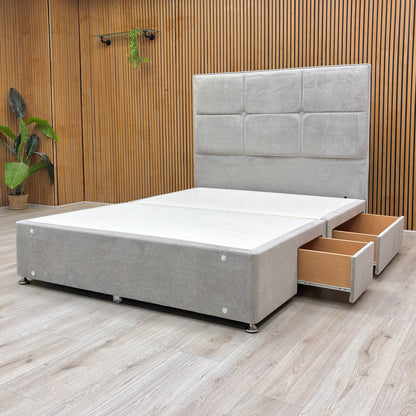Detail view of the 4-drawer divan base functionality, providing ample concealed storage for a clutter-free bedroom.