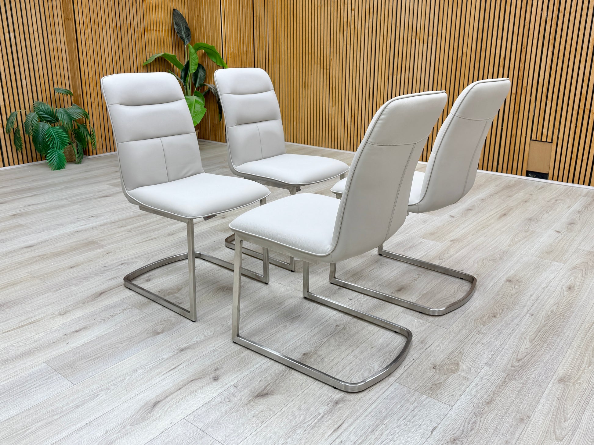 'Cashmere' Taupe Faux Leather Cantilever Dining Chairs - Set of 4 Furniture Village