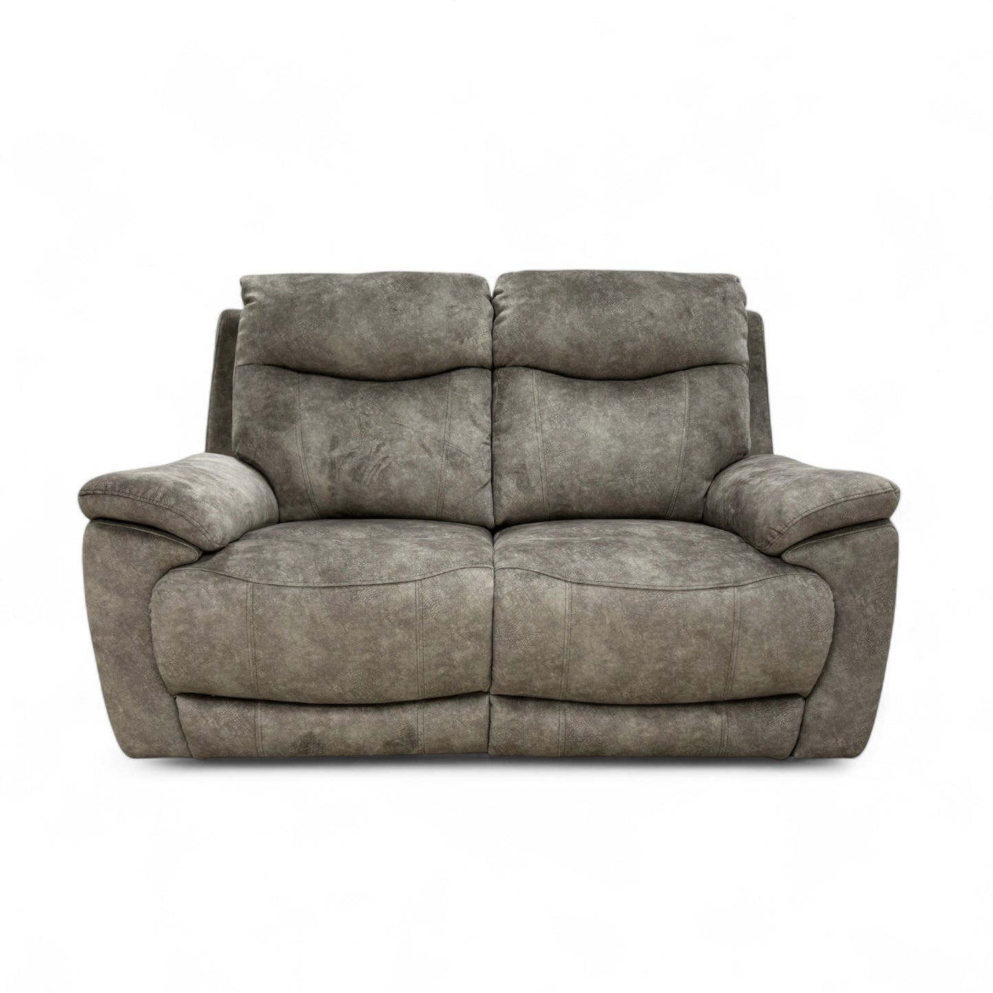 The Charcoal Grey Velvet Sloane Sofa with the power recliner footrest fully extended, showing the comfortable lounging position.